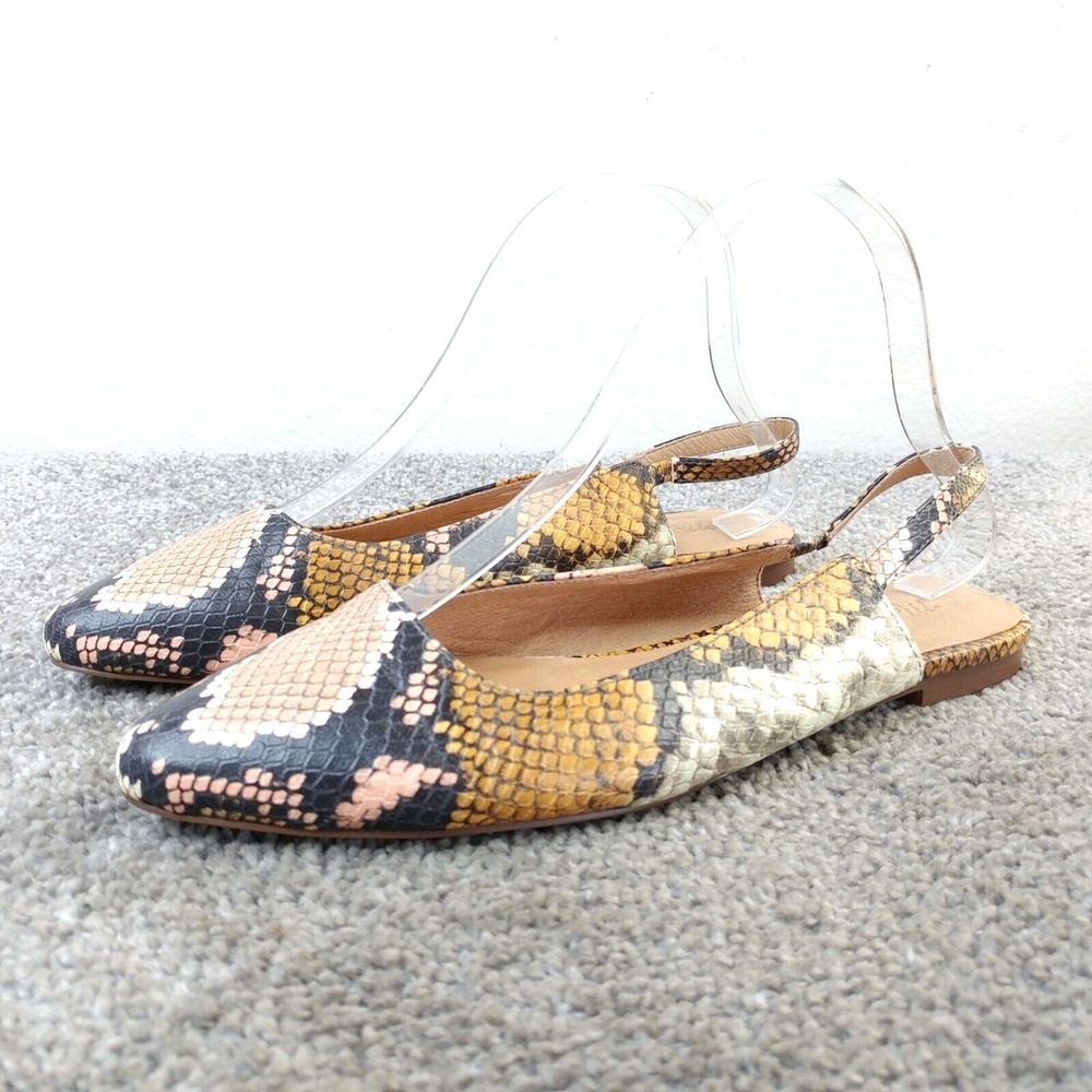 Madewell The Margot Slingback Flats Womens 6.5 Snake Print Leather Pointed Toe